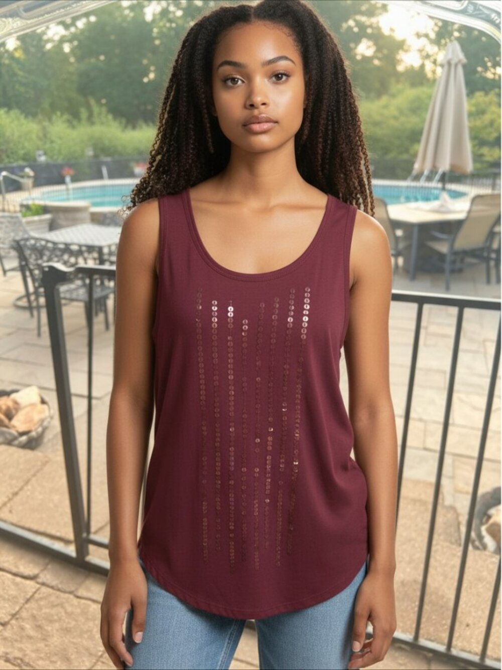 GAP Women’s Burgundy Sequin Stripe Tank Top
